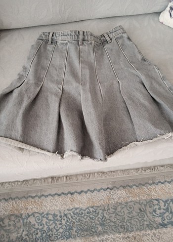 Gri Denim Pileli Midi Etek - Görsel 4