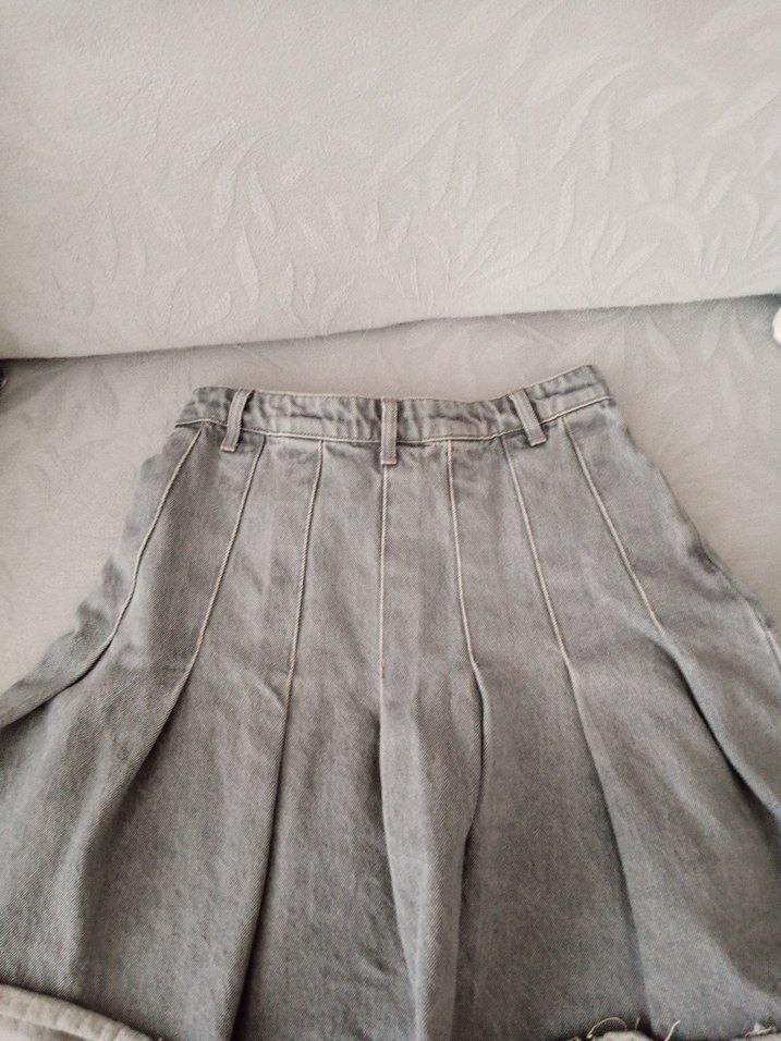 Gri Denim Pileli Midi Etek - Görsel 3