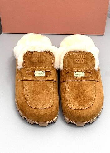 37 Beden camel Renk Miu Miu Kürklü Terlik