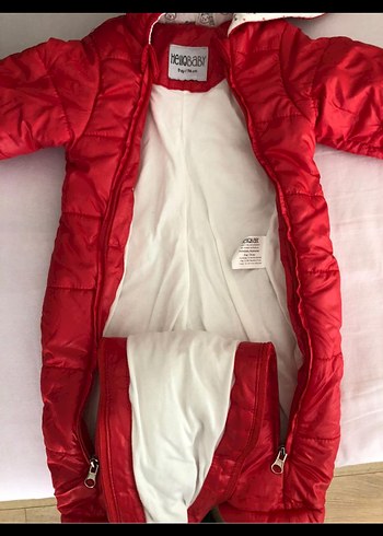 Kırmızı Parlak Fermuarlı Bebek Kış Tulumu - Görsel 4