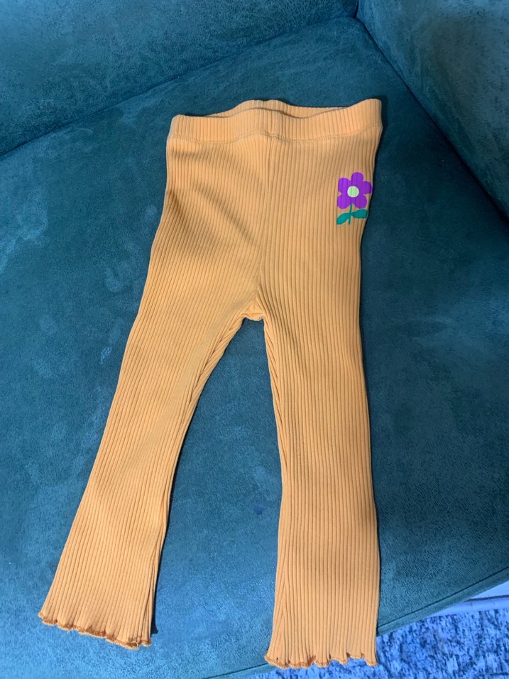 Sarı Fit Kız Çocuk Triko Tayt - Görsel 2