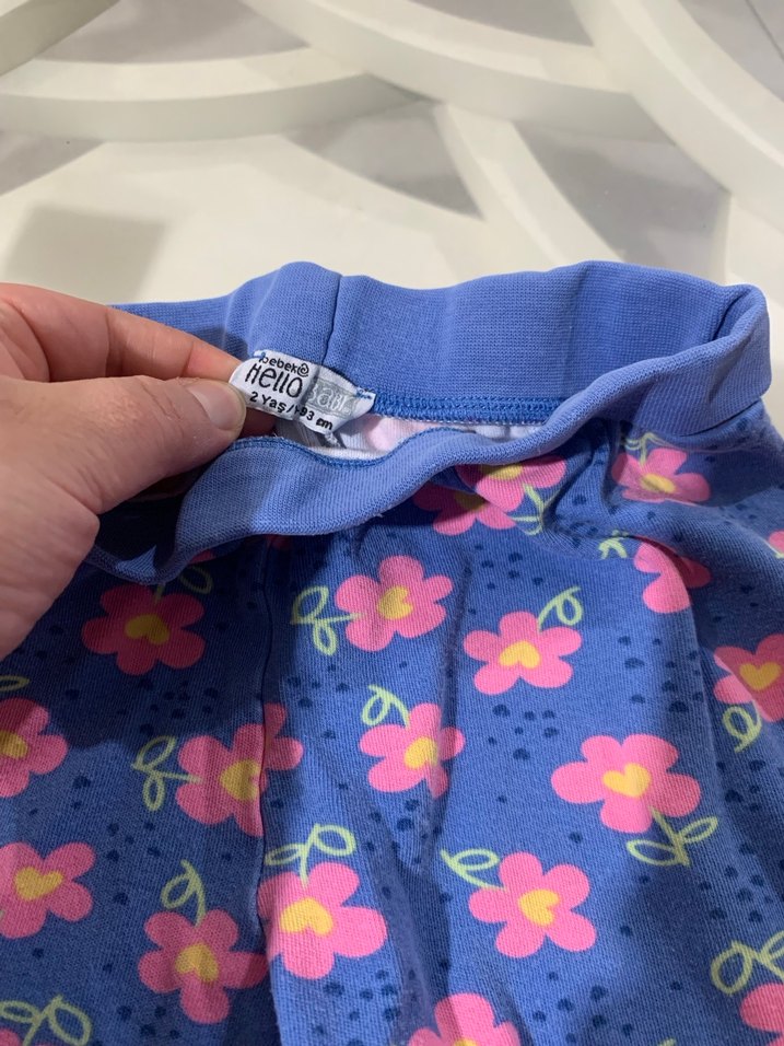 Çiçek Desenli Mavi Kız Tayt - Görsel 2