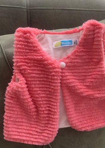 Kız Çocuk Düğmeli Pembe Yelek - Görsel 5