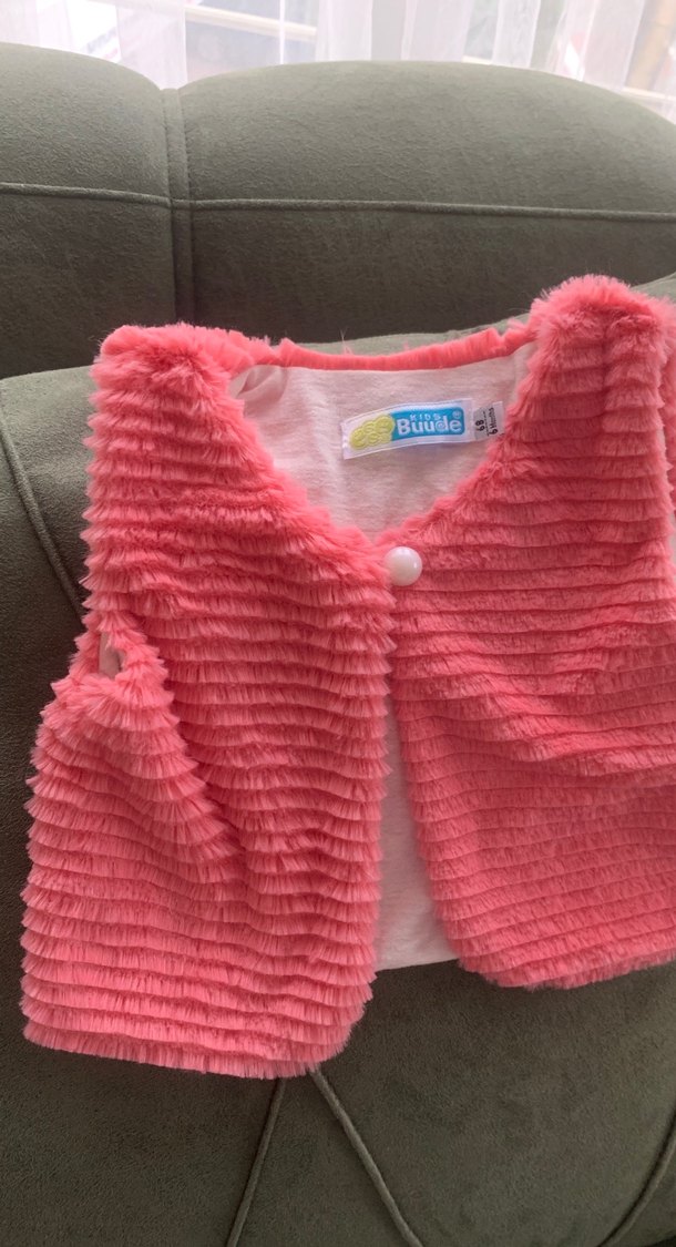 Kız Çocuk Düğmeli Pembe Yelek - Görsel 5