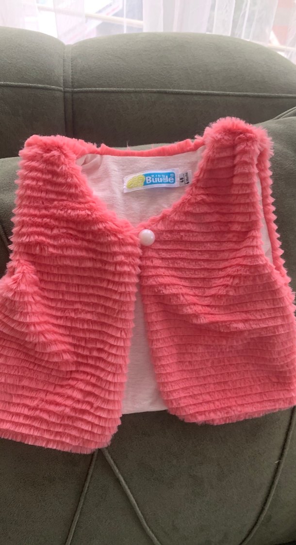 Kız Çocuk Düğmeli Pembe Yelek - Görsel 3