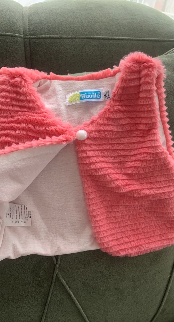 Kız Çocuk Düğmeli Pembe Yelek - Görsel 4