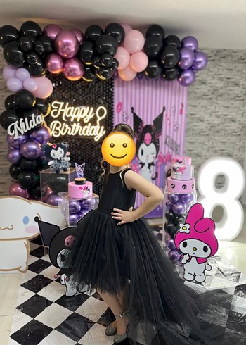 8 Yaş Beden Siyah Straplez Uzun Gotik Abiye Elbise