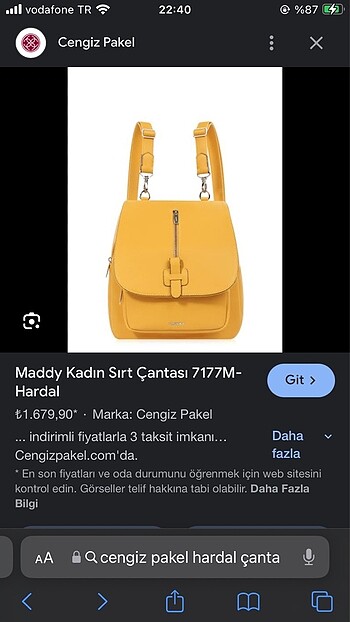Cengiz Pakel sırt ve el çantası hardal- turuncu renk