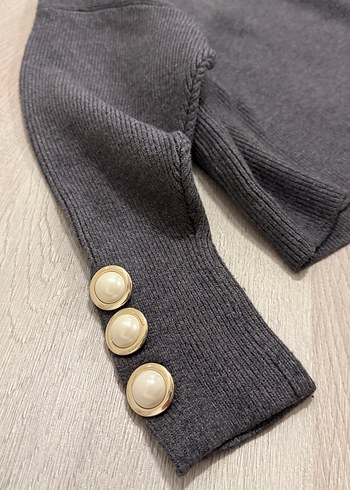 Zara Zara Gri Düğmeli Boğazlı Kadın Kazak