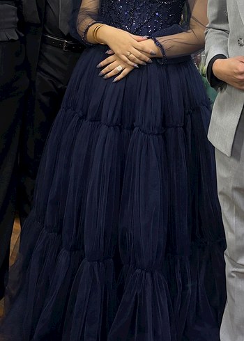 Lacivert Uzun Drapeli Kadın Abiye - Görsel 2