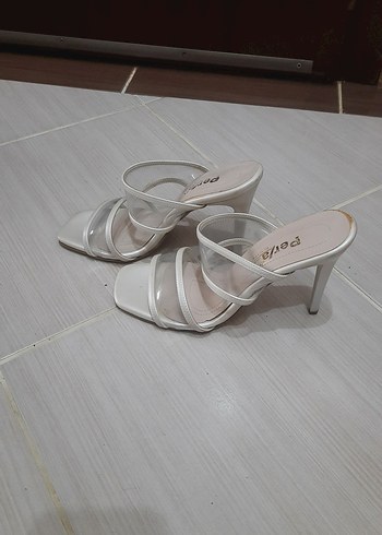 Beyaz Stiletto Topuklu Kadın Abiye Ayakkabı 10cm topuk