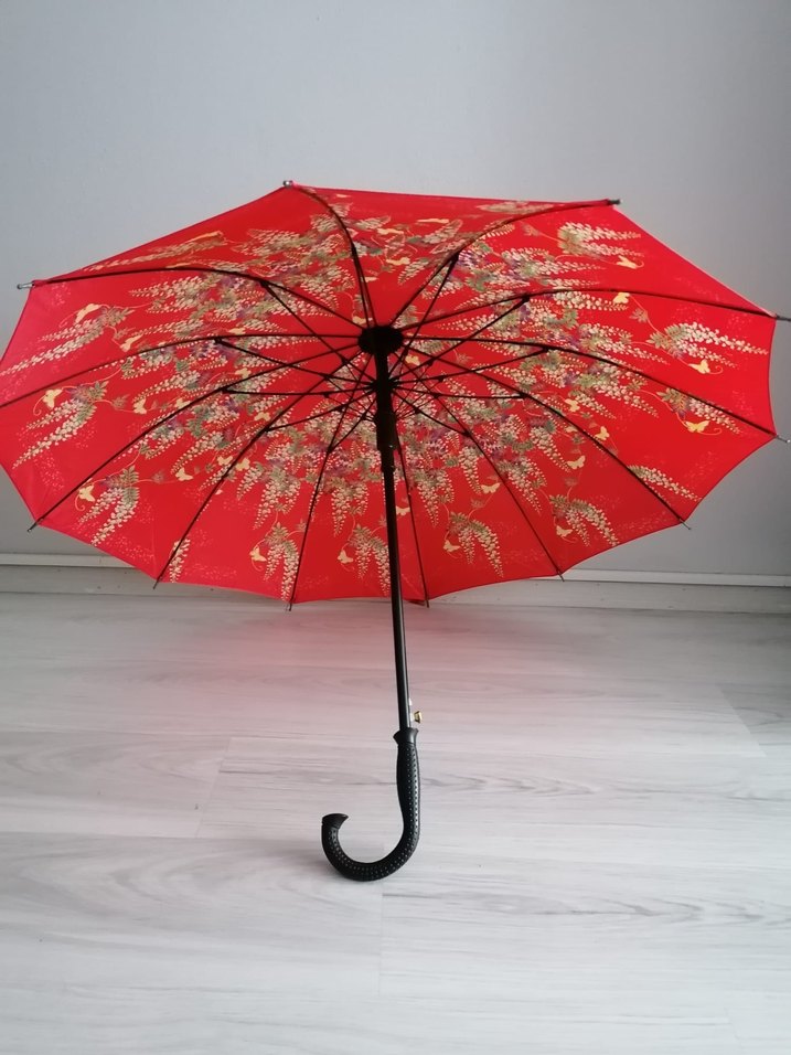 Klasik Kırmızı Kadın Baston Şemsiye 12Telli - Görsel 2