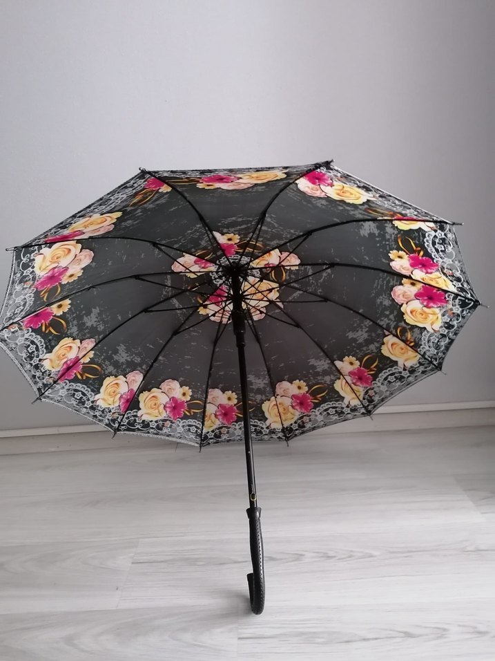 Dantel Detaylı Çok Renkli Kadın Baston Şemsiye 12Telli - Görsel 2