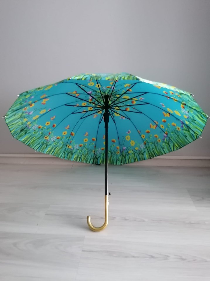 Turkuaz Bohem Kadın Baston Şemsiye 14 Telli - Görsel 2