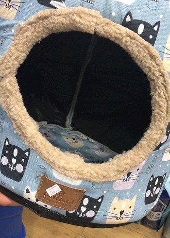 Mavi Kedi Desenli Sıcak Kedi Yatağı