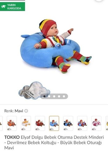 TOKKO Elyaf Dolgulu Bebek Oturma Destek Minderi Mavi