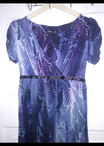 Lacivert Batik Desenli Uzun Kadın Elbise - Görsel 2