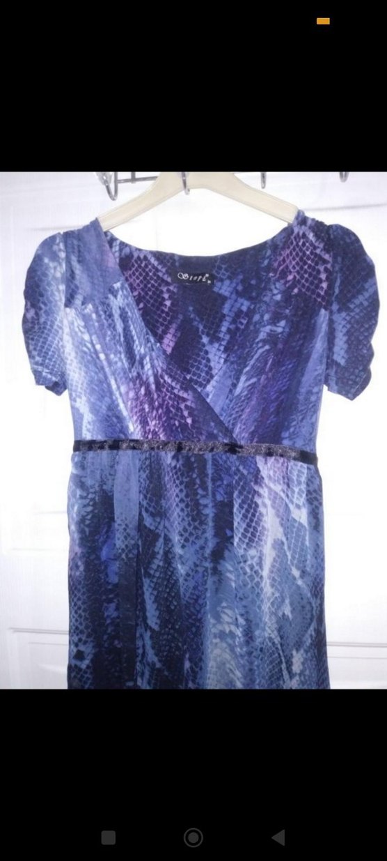 Lacivert Batik Desenli Uzun Kadın Elbise - Görsel 2