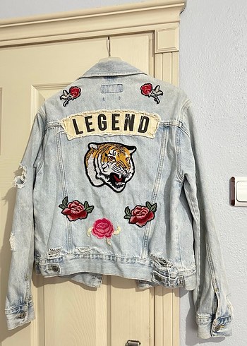 Nakışlı Gri Kadın Denim Ceket - Görsel 3