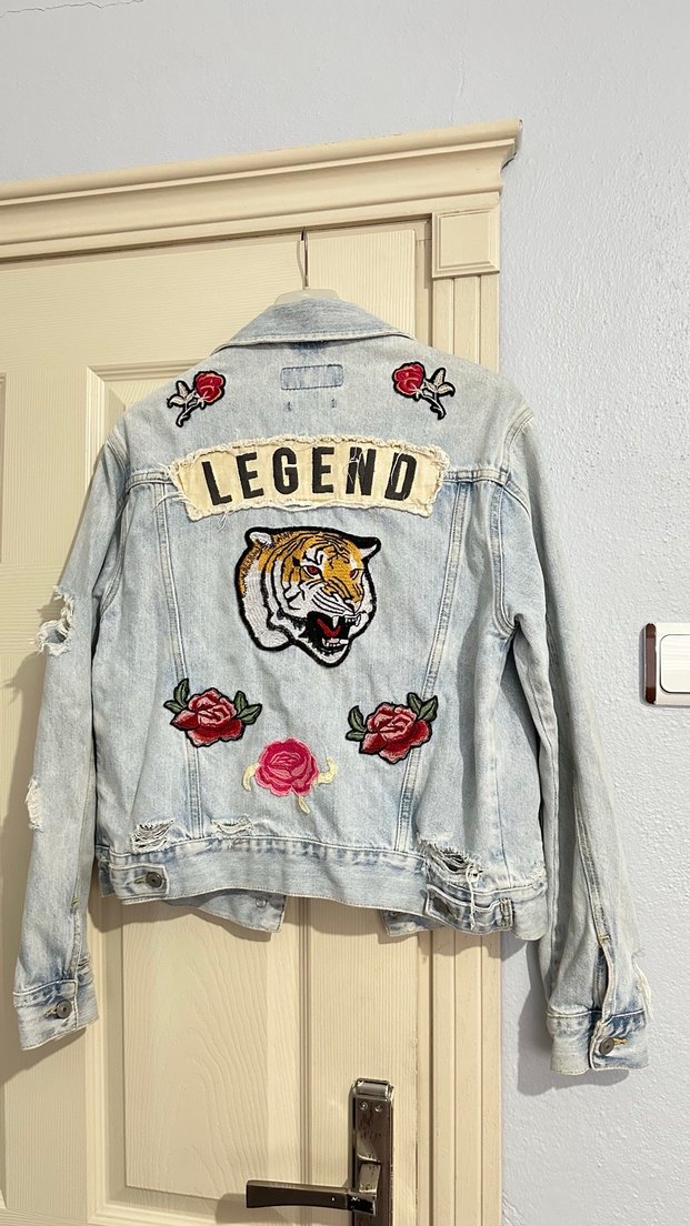 Nakışlı Gri Kadın Denim Ceket - Görsel 3