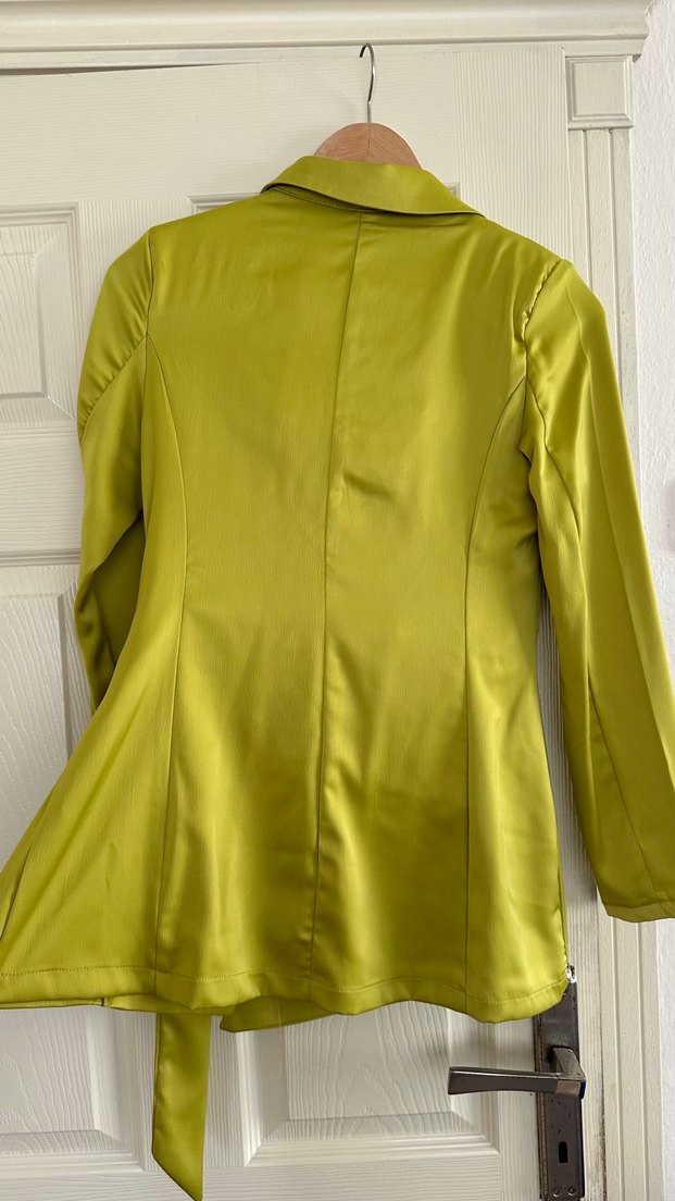 Yağ yeşili Drapeli Kadın Midi Blazer Ceket Takım - Görsel 2