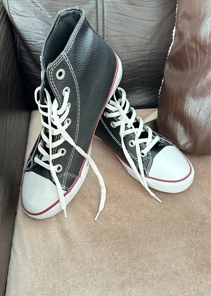 Siyah Deri Converse - Görsel 2