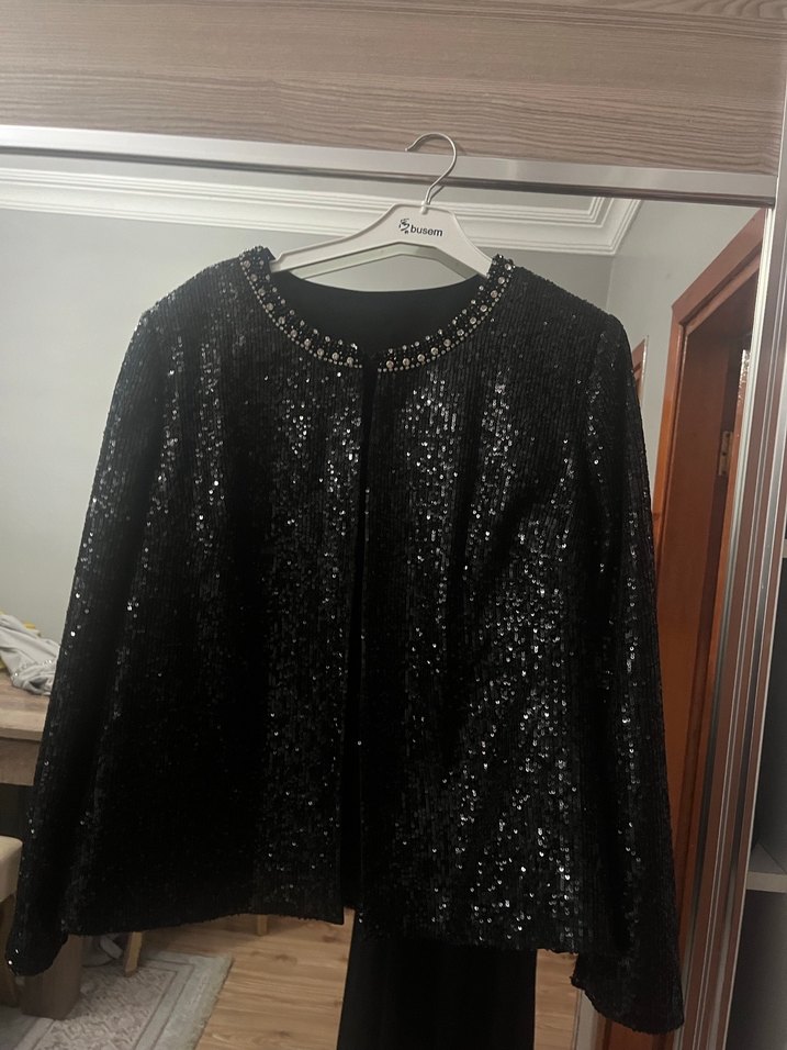 Siyah Uzun Payetli Straplez Kadın Elbise - Görsel 4