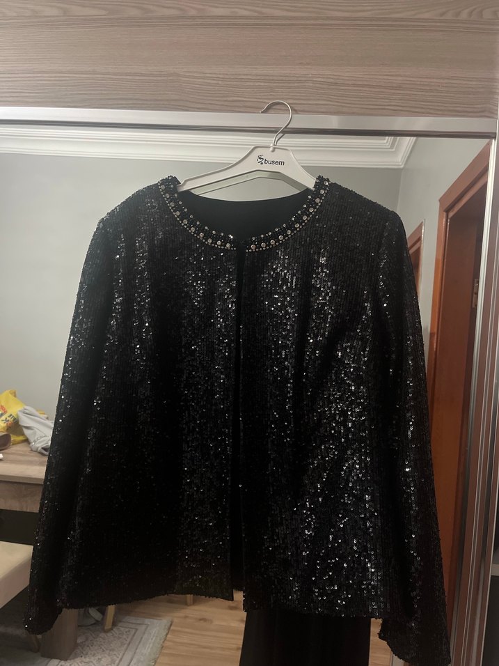 Siyah Uzun Payetli Straplez Kadın Elbise - Görsel 3