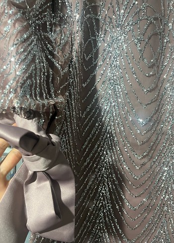 Pembe Payet İşlemeli Uzun Abiye Elbise - Görsel 5