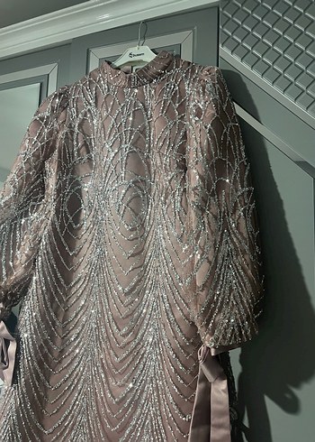 Pembe Payet İşlemeli Uzun Abiye Elbise - Görsel 3