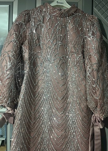 Pembe Payet İşlemeli Uzun Abiye Elbise - Görsel 6