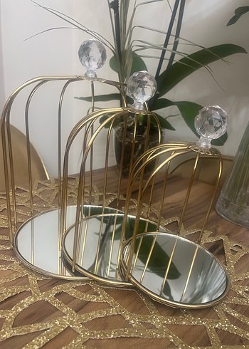 Altın Renkli Parlak Dekoratif Aynalı Kafes - Görsel 5