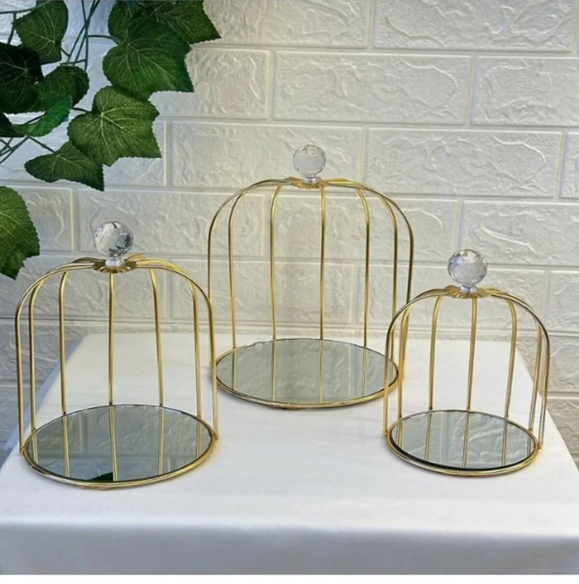 Altın Renkli Parlak Dekoratif Aynalı Kafes - Görsel 2