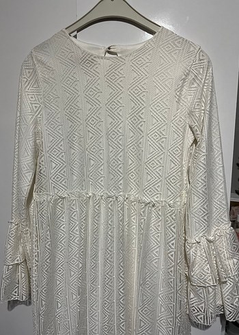 Uzun Beyaz Nakışlı Pamuklu Bohem Elbise - Görsel 4