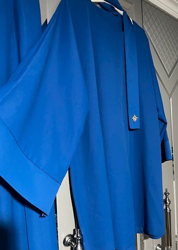 Uzun Mavi Kadın Takım Elbise - Görsel 4