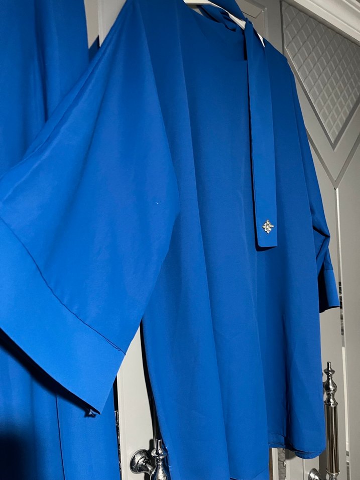 Uzun Mavi Kadın Takım Elbise - Görsel 4