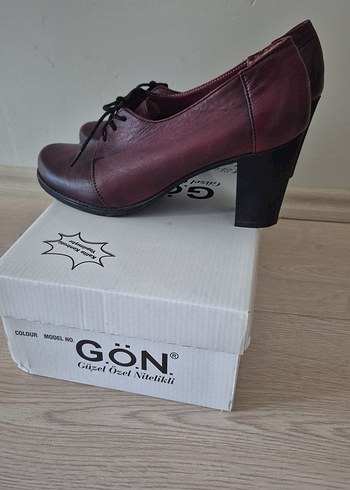 Bordo Deri Kadın Klasik Topuklu Ayakkabı - Görsel 3