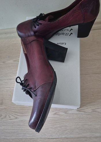 Bordo Deri Kadın Klasik Topuklu Ayakkabı - Görsel 5
