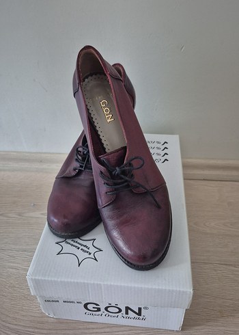 Bordo Deri Kadın Klasik Topuklu Ayakkabı - Görsel 2