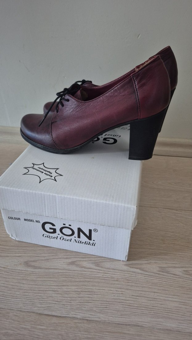 Bordo Deri Kadın Klasik Topuklu Ayakkabı - Görsel 3