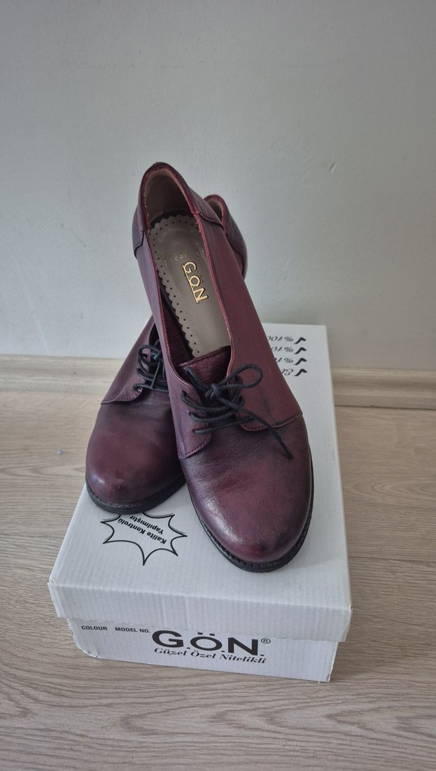 Bordo Deri Kadın Klasik Topuklu Ayakkabı - Görsel 2