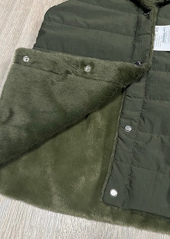 Kapüşonlu, Kürk Detaylı Haki Kadın Yelek.Çift Yönlü - Görsel 2