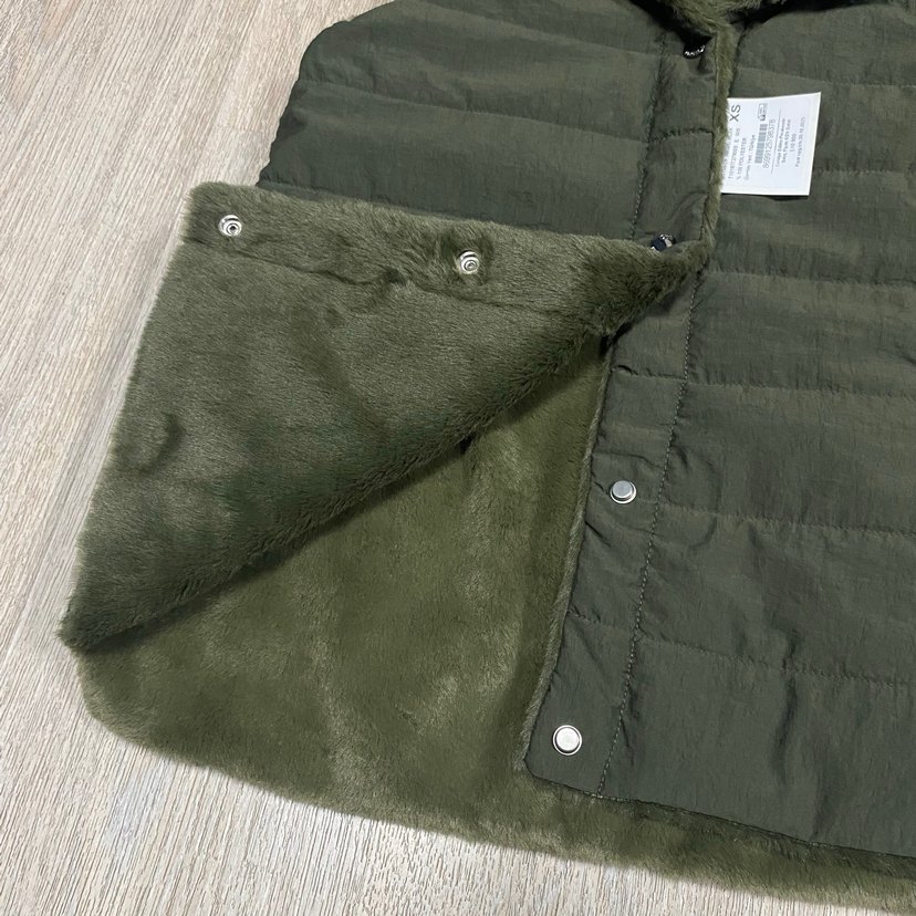 Kapüşonlu, Kürk Detaylı Haki Kadın Yelek.Çift Yönlü - Görsel 2