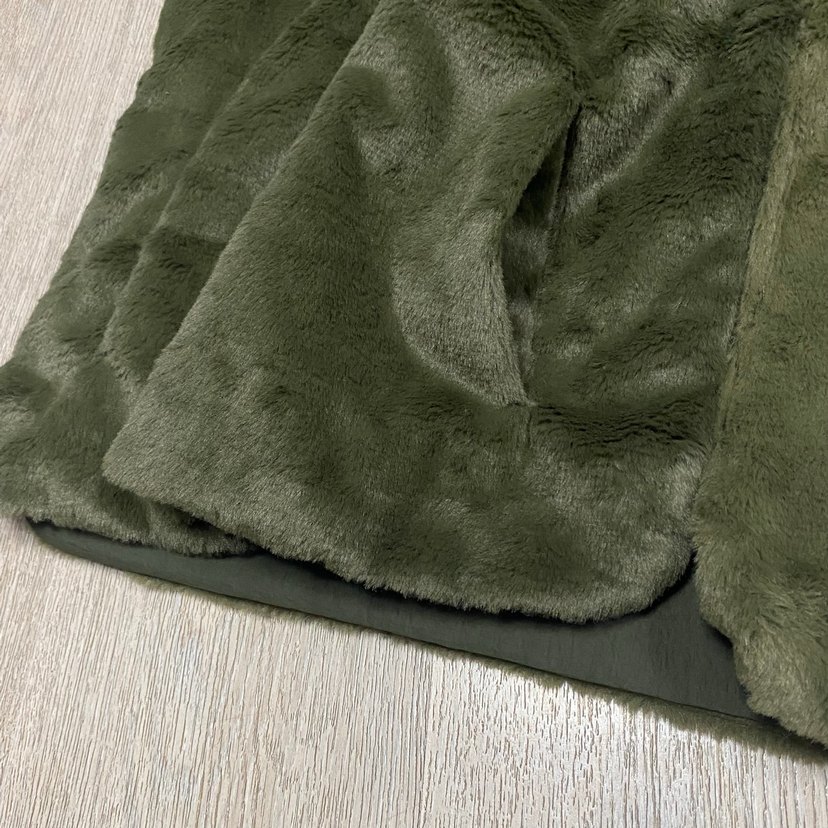 Kapüşonlu, Kürk Detaylı Haki Kadın Yelek.Çift Yönlü - Görsel 5