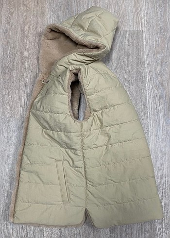 Kürklü Kapüşonlu Bej Kadın Yelek. Çift Yönlü - Görsel 6