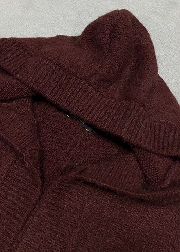 Bordo Kapüşonlu Triko Hırka - Görsel 3