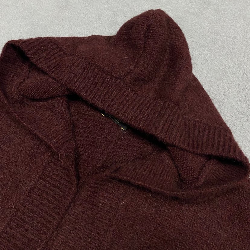 Bordo Kapüşonlu Triko Hırka - Görsel 3