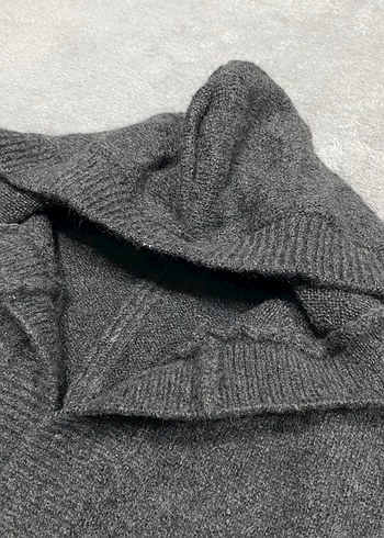 Kapüşonlu Gri Kadın Uzun Örgü Hırka - Görsel 4