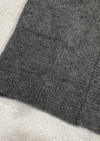 Kapüşonlu Gri Kadın Uzun Örgü Hırka - Görsel 3