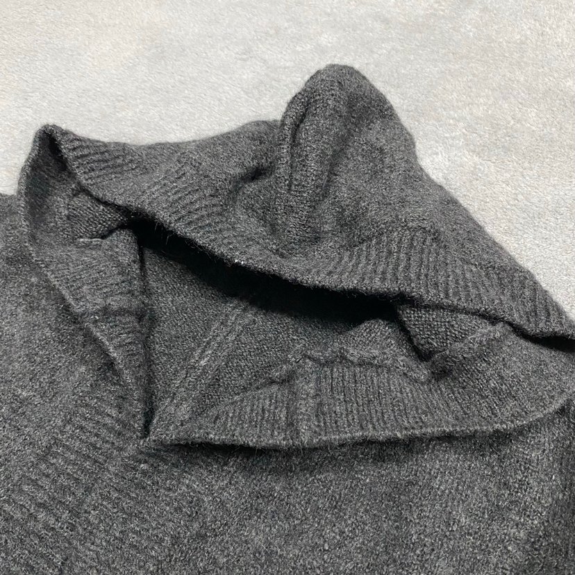 Kapüşonlu Gri Kadın Uzun Örgü Hırka - Görsel 4